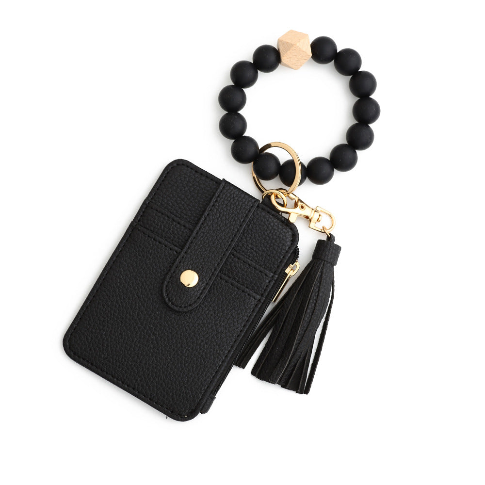 Leopard Print Card Holder Wallet with Keychain