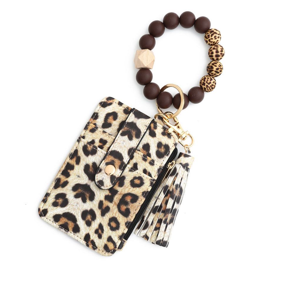 Leopard Print Card Holder Wallet with Keychain