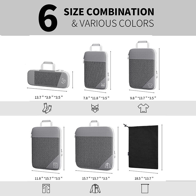 Travel Compressible Storage Bag Storage Bag Set with Shoe Bag Mesh Visual Luggage Storage Organizer