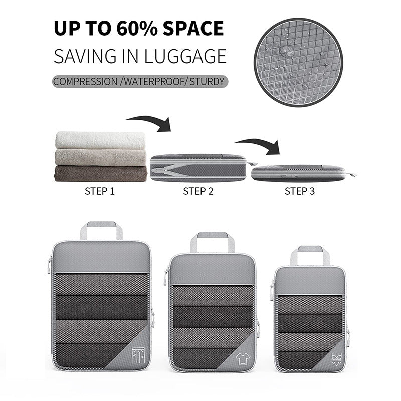 Travel Compressible Storage Bag Storage Bag Set with Shoe Bag Mesh Visual Luggage Storage Organizer