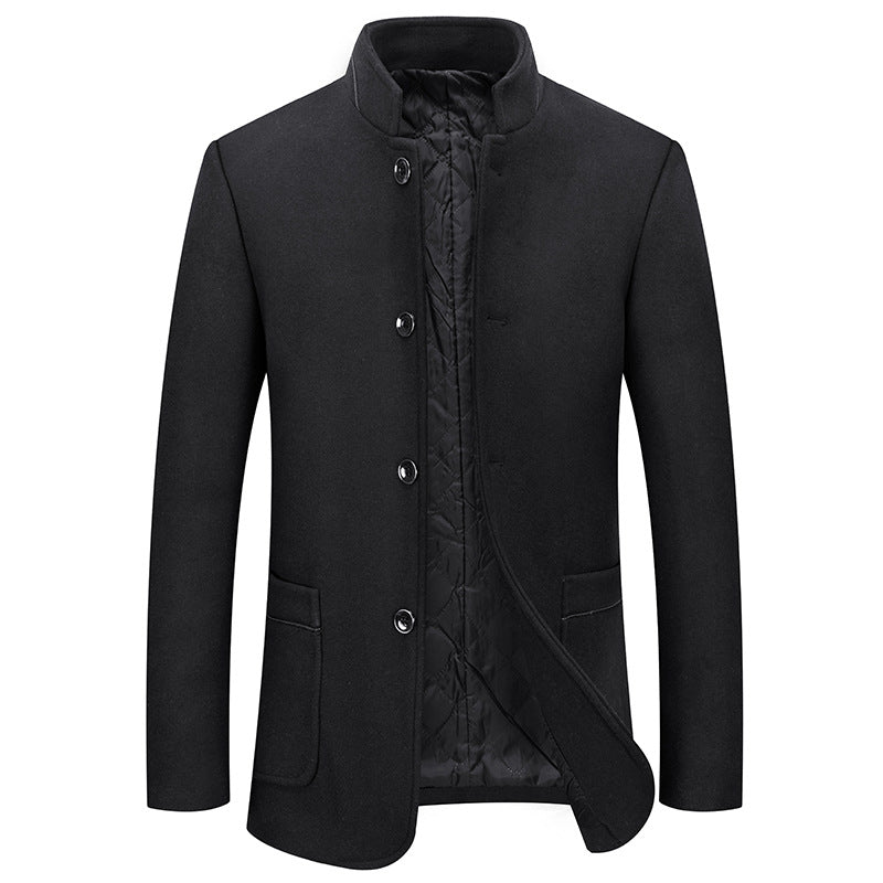 Men's Stand Collar Wool Blend Overcoat