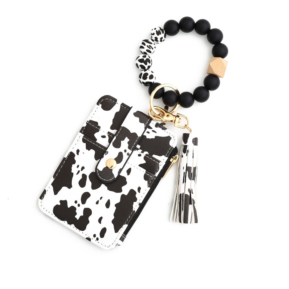 Leopard Print Card Holder Wallet with Keychain