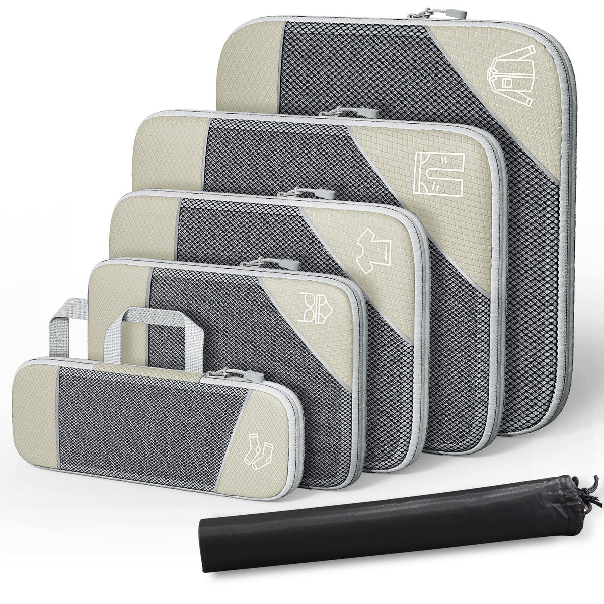 Travel Compressible Storage Bag Storage Bag Set with Shoe Bag Mesh Visual Luggage Storage Organizer