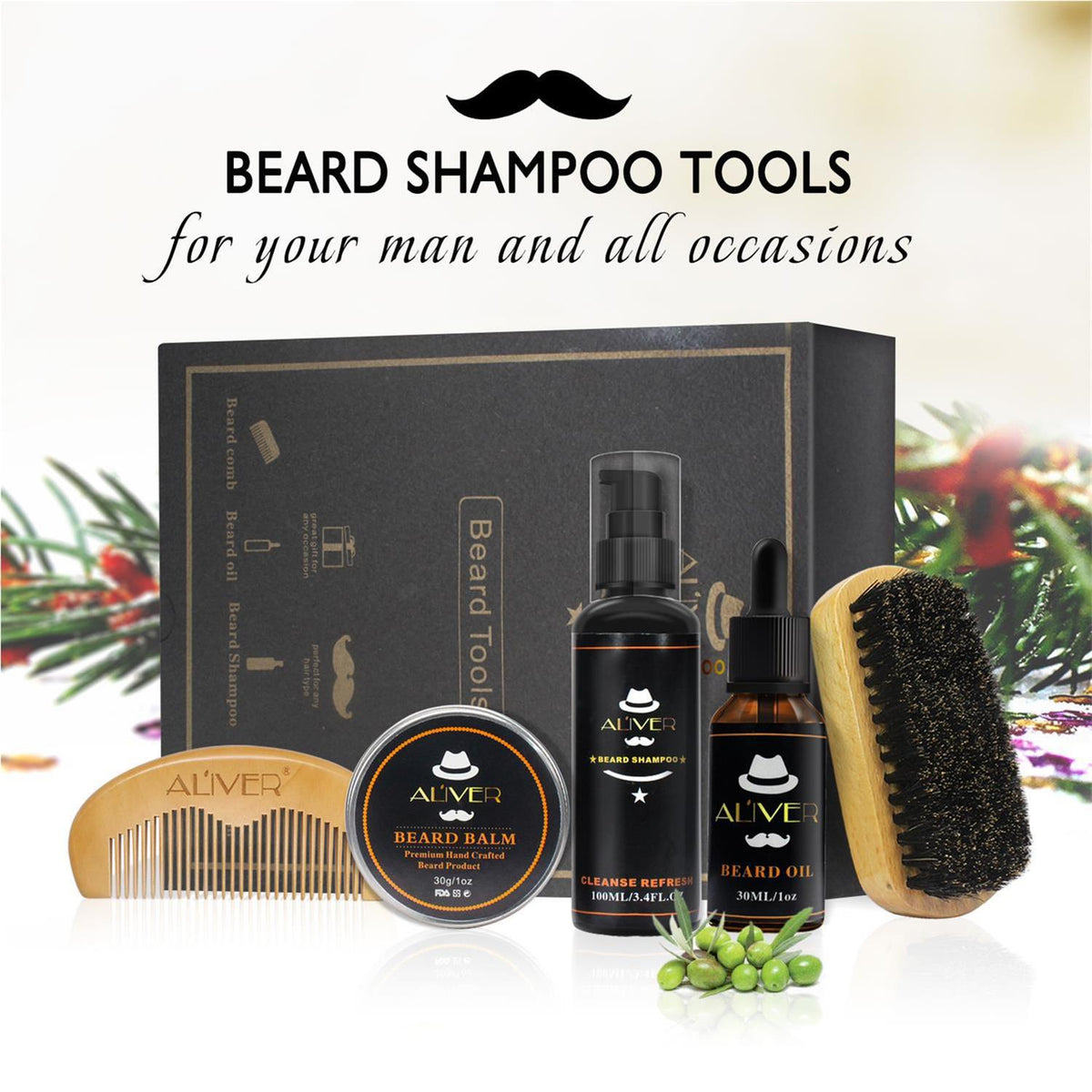 Beard Care Kit - Oil, Balm, Comb & Brush