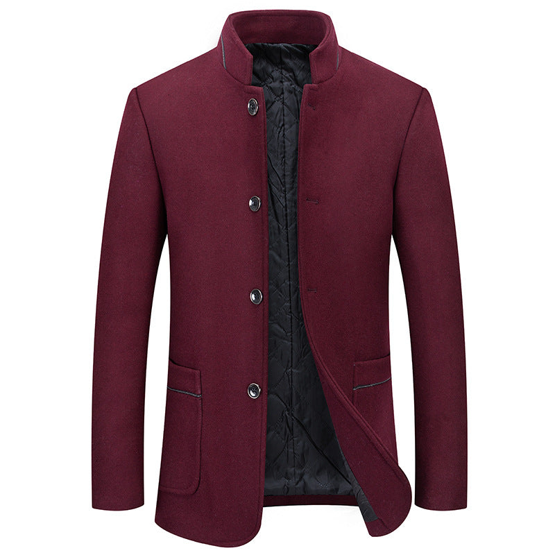 Men's Stand Collar Wool Blend Overcoat