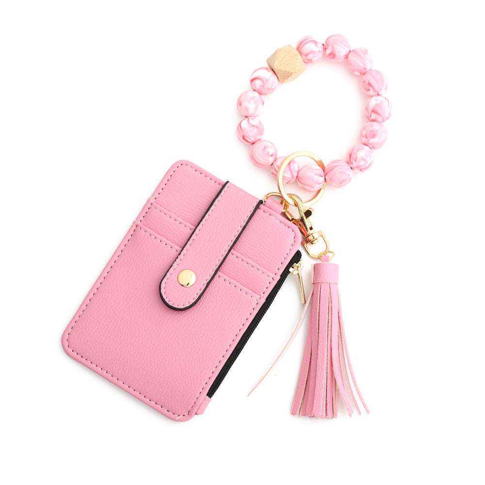 Leopard Print Card Holder Wallet with Keychain