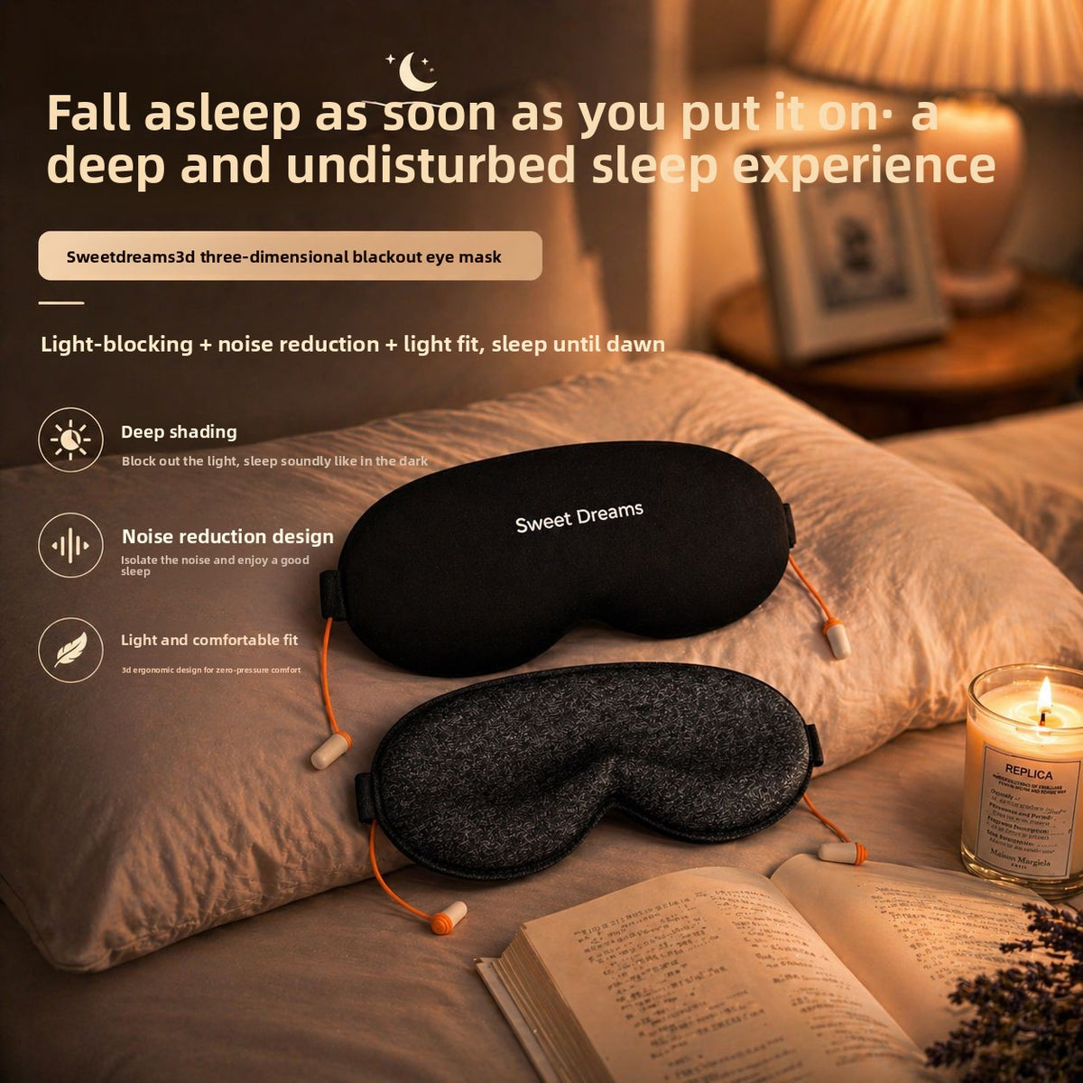 3D Sleep Mask with Earplugs, Light Blocking