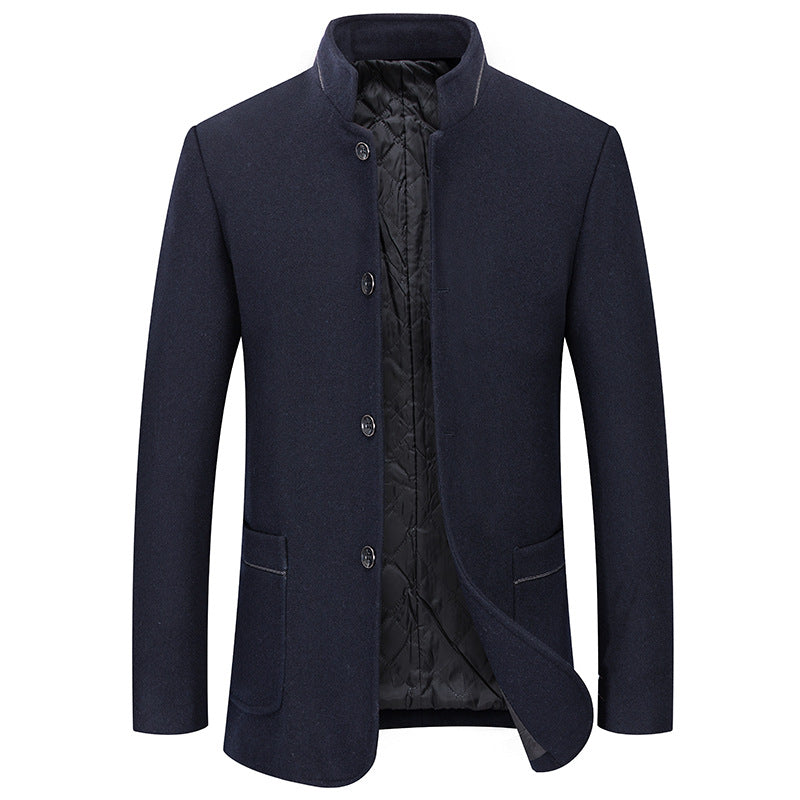 Men's Stand Collar Wool Blend Overcoat