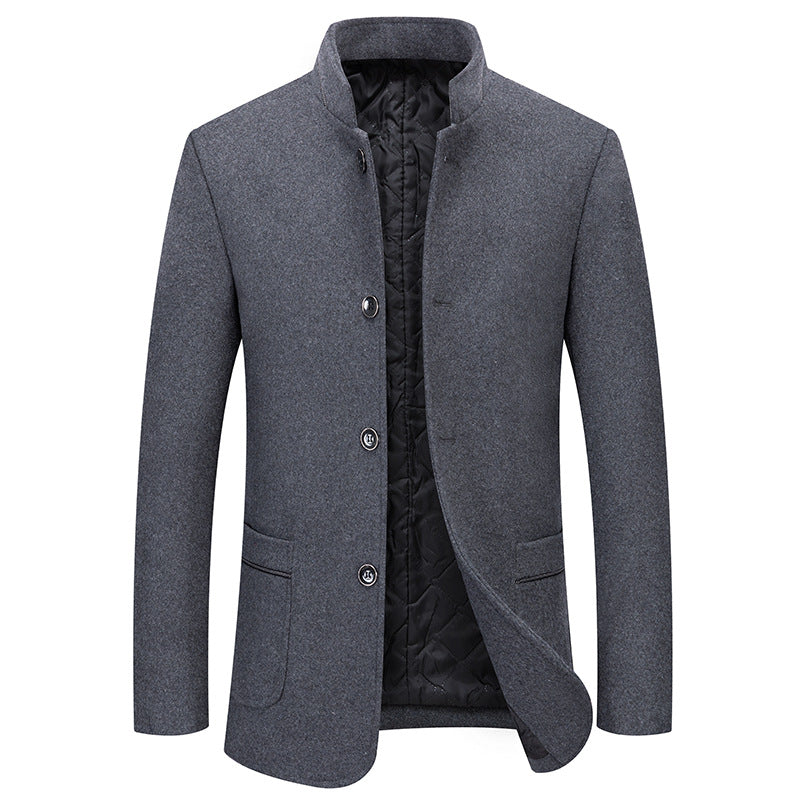 Men's Stand Collar Wool Blend Overcoat
