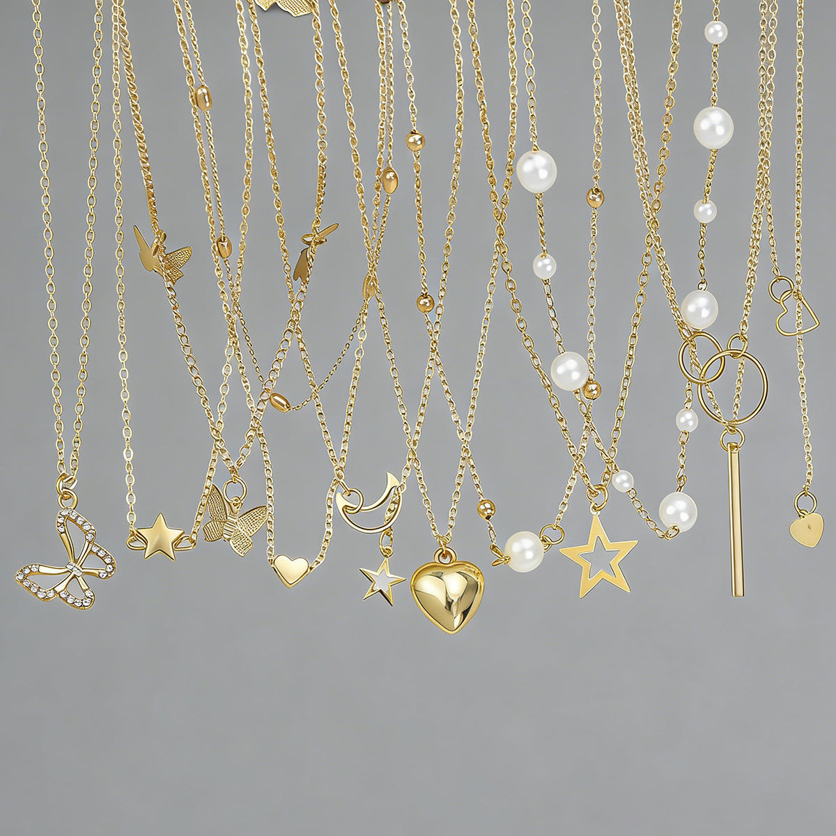 Butterfly Heart Layered Necklace Set