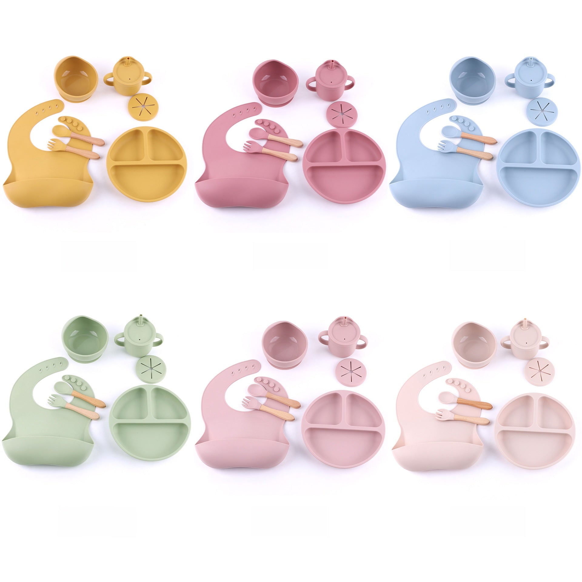 Baby Silicone Feeding Set with Bib, Plate, Bowl, and Utensils