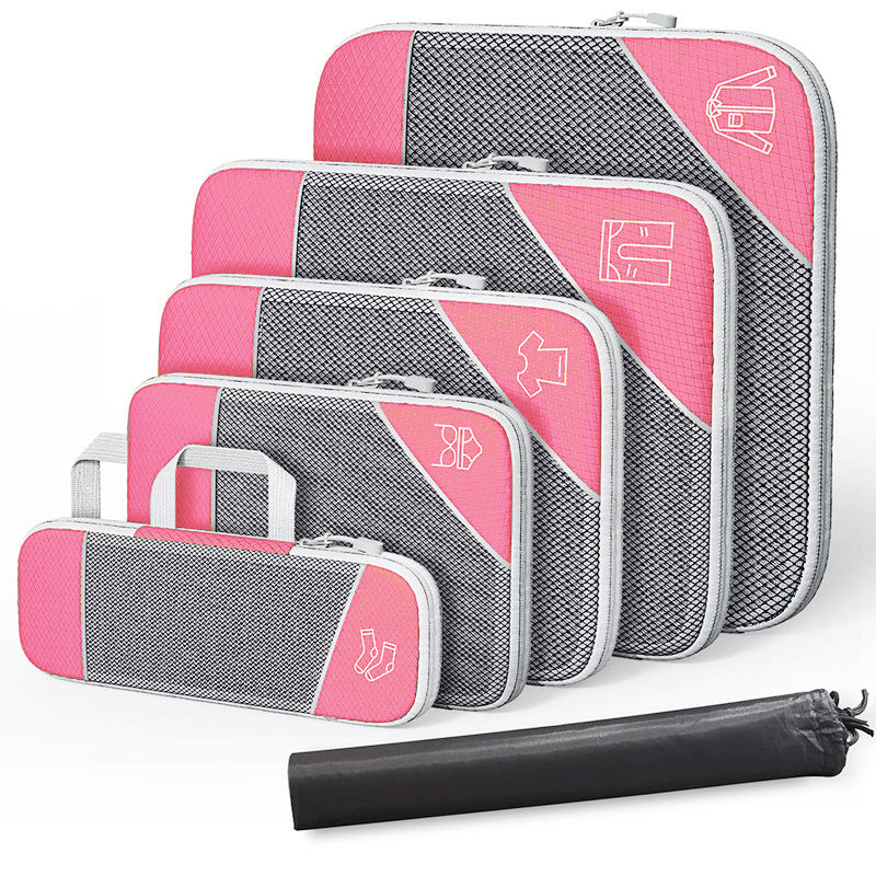Travel Compressible Storage Bag Storage Bag Set with Shoe Bag Mesh Visual Luggage Storage Organizer